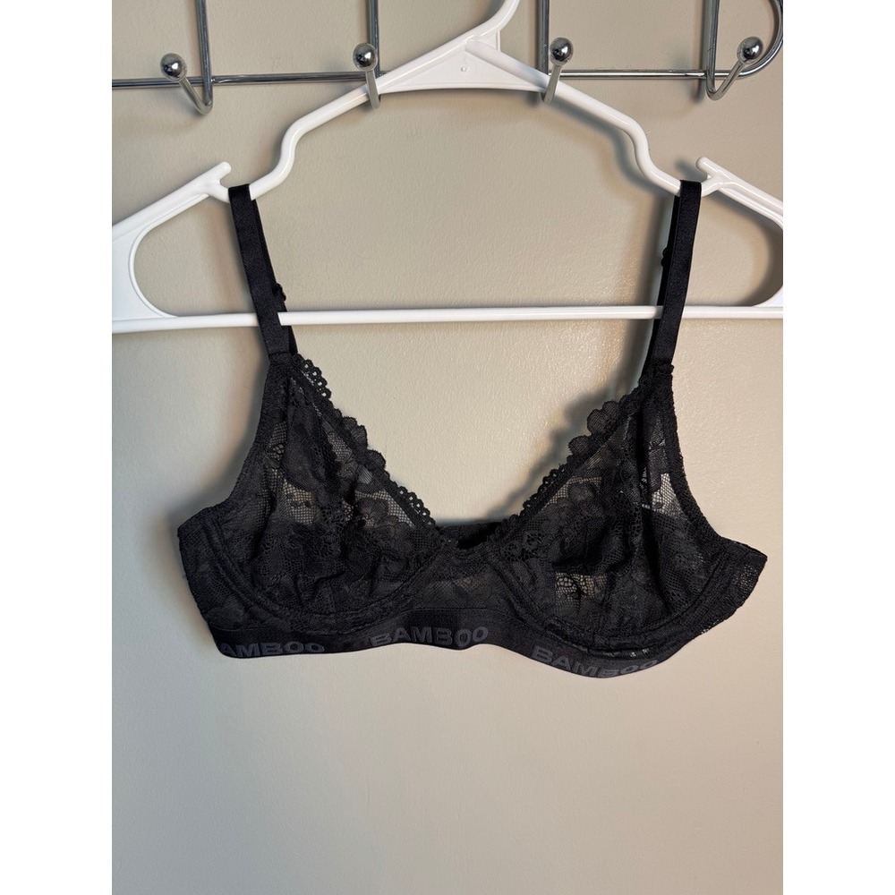 Bamboo Women Black Lace Bralette 32A Sheer Intimate Lingerie Coquette Balletcore